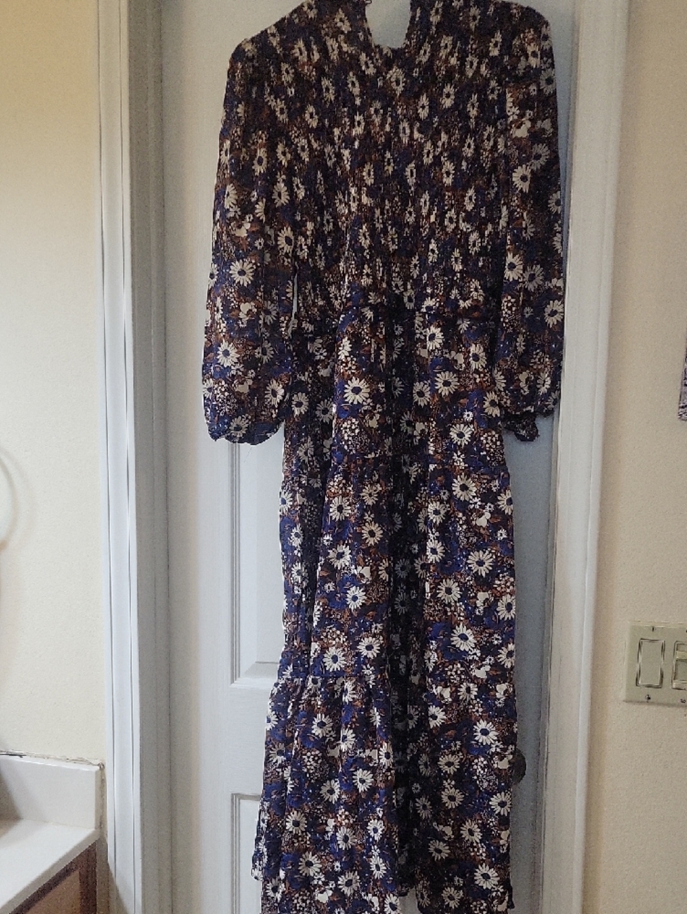Floral Long Sleeve Smocked Maxi Dress - Navy - Picture 2 of 3